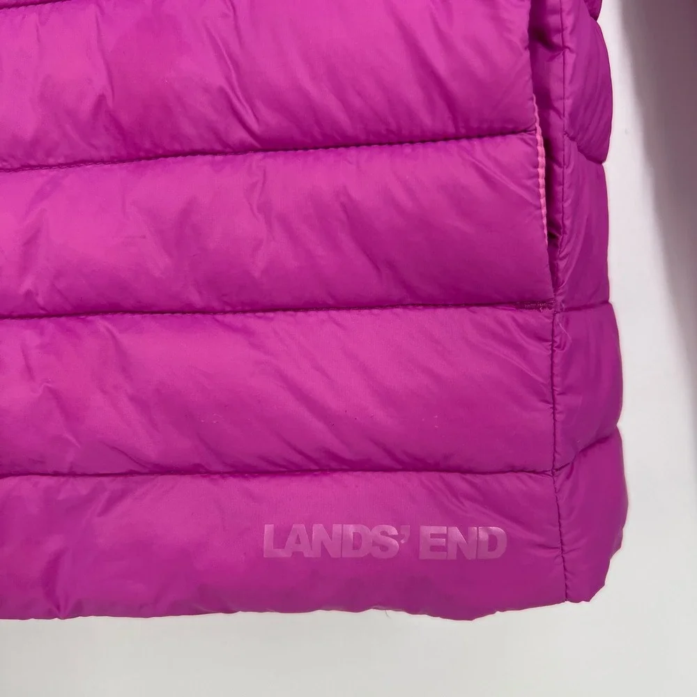 Lands End Kids Girl‎ Puffer Jacket Pink Full Zip Hooded Lightweight Size XXL
